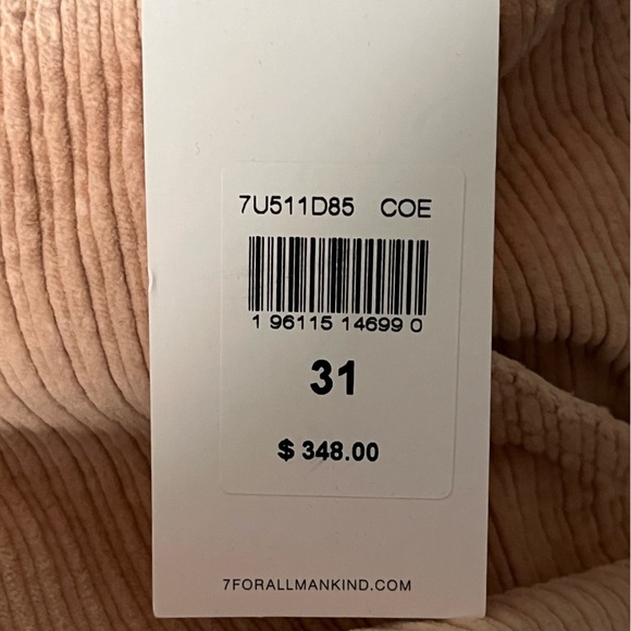 NWT 7 for all Mankind Corduroy Easy Trouser pink Sz 31  wide leg cuff - Picture 8 of 11
